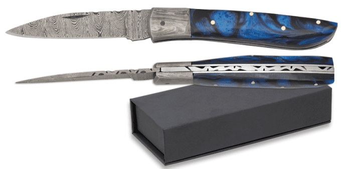 Couteau  DAMASCUS  fantaisy blue  lame de 9 cm