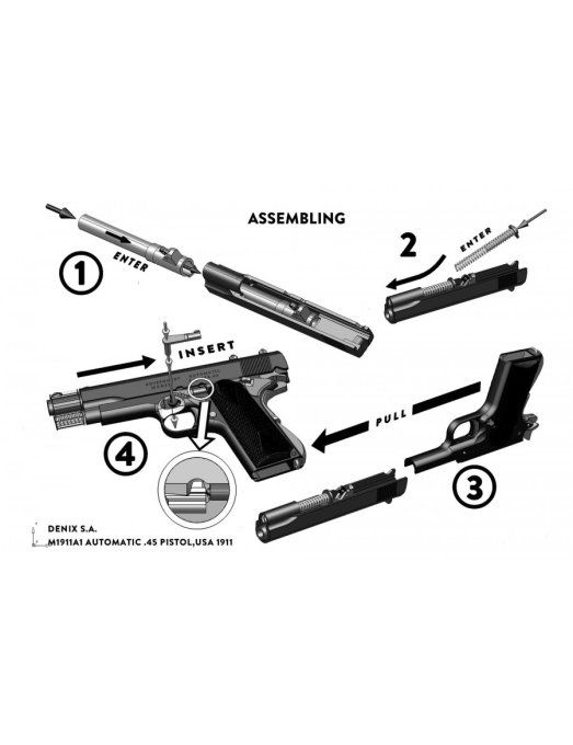 Réplique  pistolet 45 USA 1911 Chrome et démontable