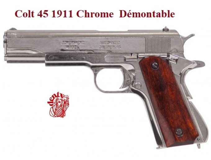 Réplique  pistolet 45 USA 1911 Chrome et démontable