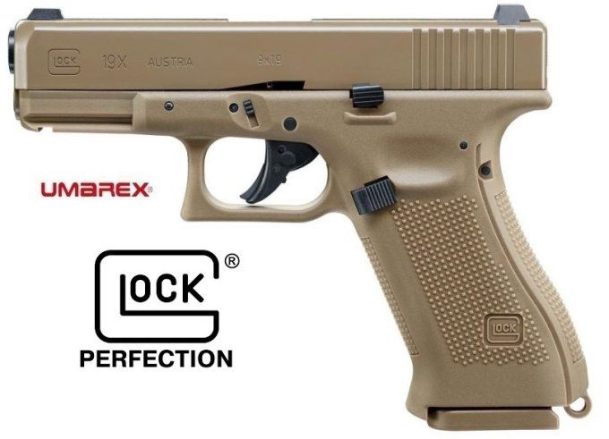 Pistolet  Glock 19X sable  «  Airguns »  Co2  Billes Acier Cal 4.5