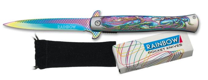 Couteau décor marin lame de  10 cm  « RAINBOW  » couleur Arc en Ciel