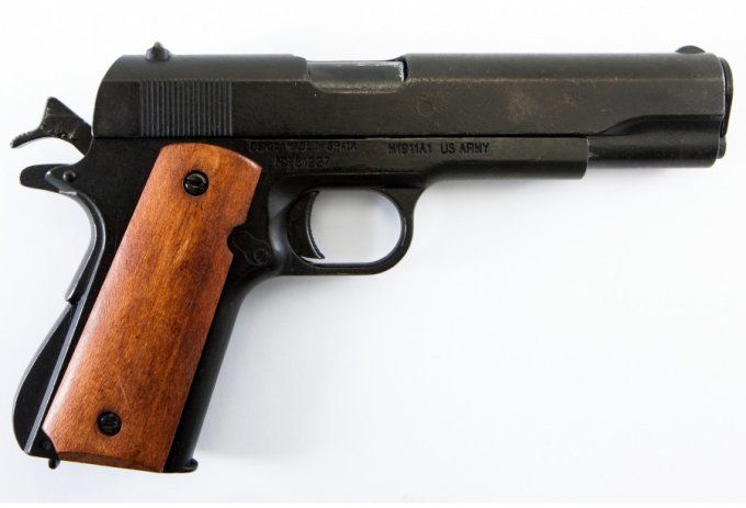 Réplique pistolet 45 USA 1911 Plaquette Bois Lisse Non  DEMONTABLE