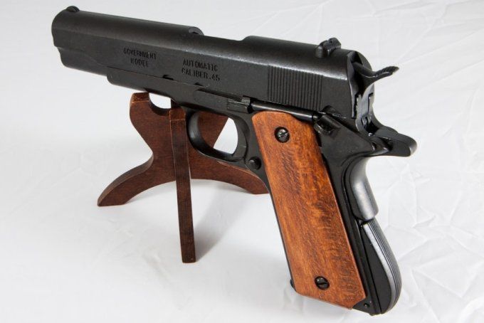 Réplique pistolet 45 USA 1911 Plaquette Bois Lisse  DEMONTABLE