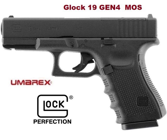 Pistolet  Glock 19 Gen4 MOS «  Airguns »  Co2  Billes Acier Cal 4.5