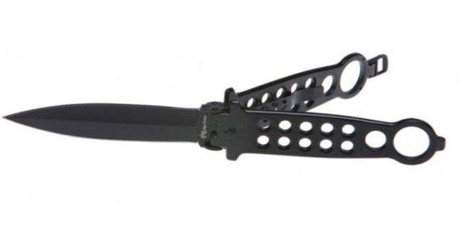 Couteau papillon noir ouverture latérale  lame de 11 cm