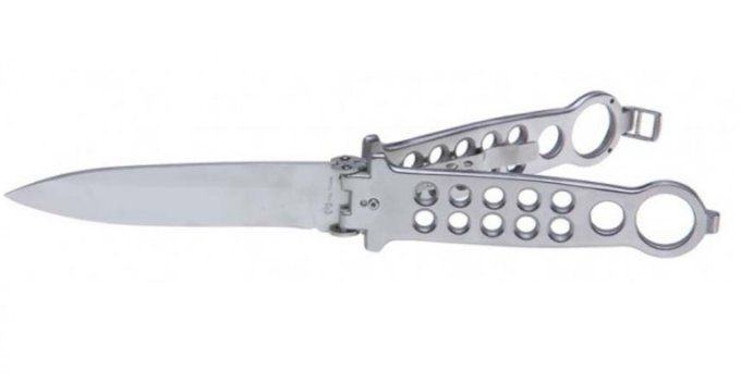 Couteau papillon chrome ouverture latérale  lame de 11 cm
