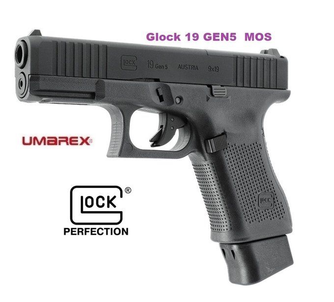 Pistolet  Glock 19 Gen5 MOS «  Airguns »  Co2  Billes Acier Cal 4.5