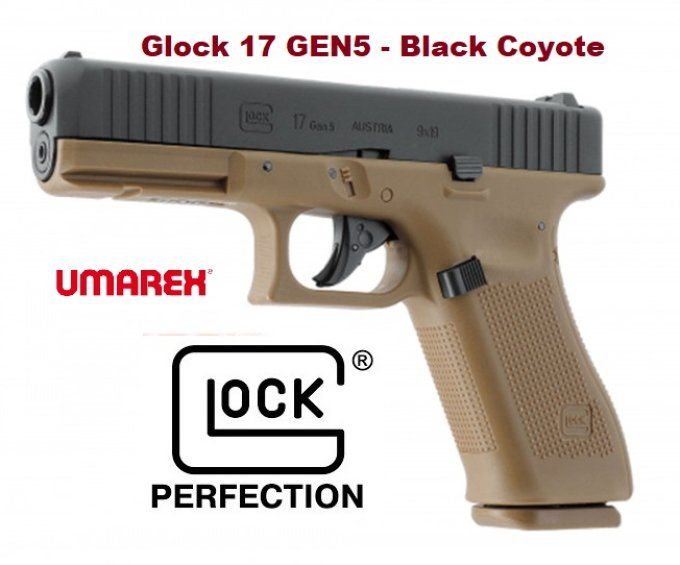 Pistolet  Glock 17 Gen5 Black Coyote «  Airguns »  Co2  Billes Acier Cal 4.5  