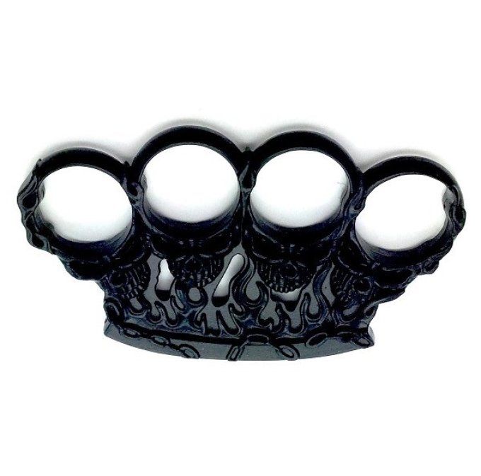 Poing Américain Tête de mort sur flammes