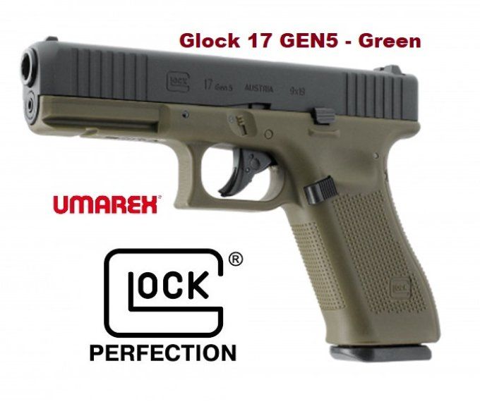 Pistolet  Glock 17 Gen5  Green «  Airguns »  Co2  Billes Acier Cal 4.5