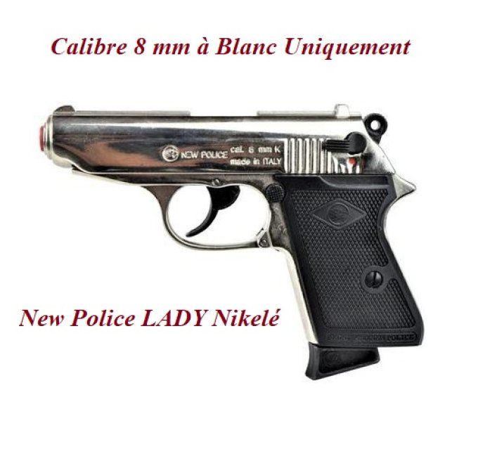 Pistolet new police lady nikelé Cal. 8mm à blanc uniquement