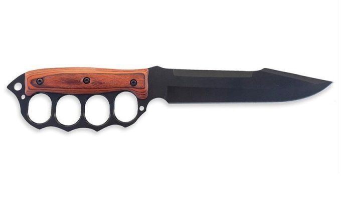 Poignard de combat avec garde Poing Américain Noir + Fourreau de 33 cm