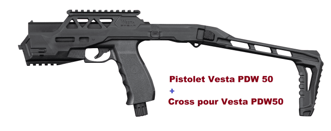 Pistolet Vesta  PDW50 + CROSSE -  Cal 50 Gen  17 Joules