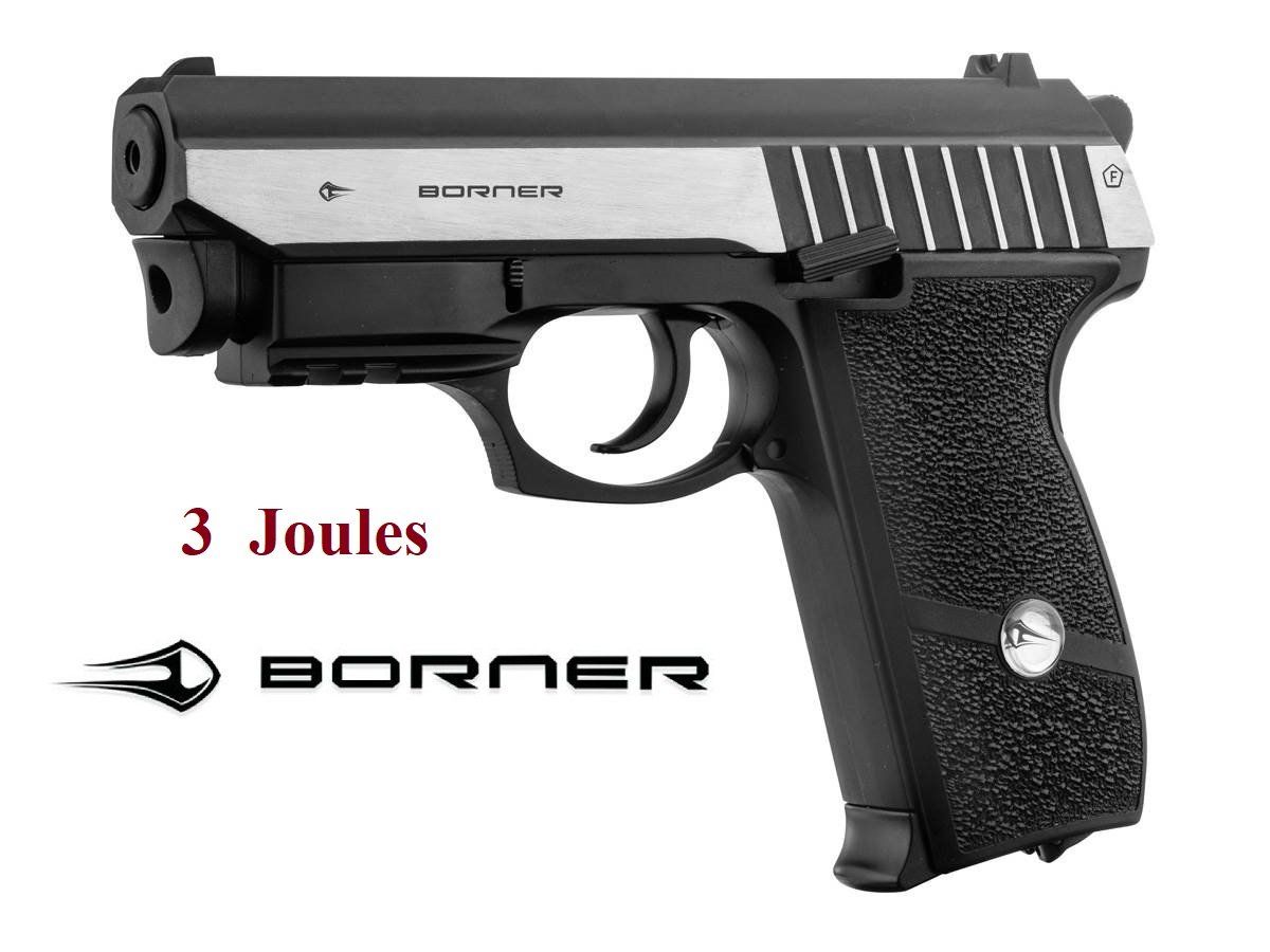 Pistolet  Borne Panther 801 Blowback full métal 3 Joules /  Co2  Billes Acier Cal 4.5