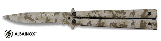 Couteau papillon camo sable Arido  lame de 10 cm