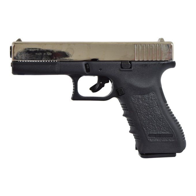 Pistolet Gap Nikelé 8 mm , réplique du Glock 17