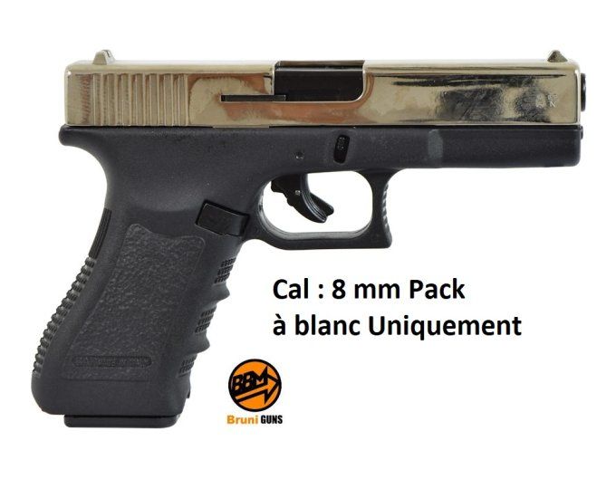 Pistolet Gap Nikelé 8 mm , réplique du Glock 17