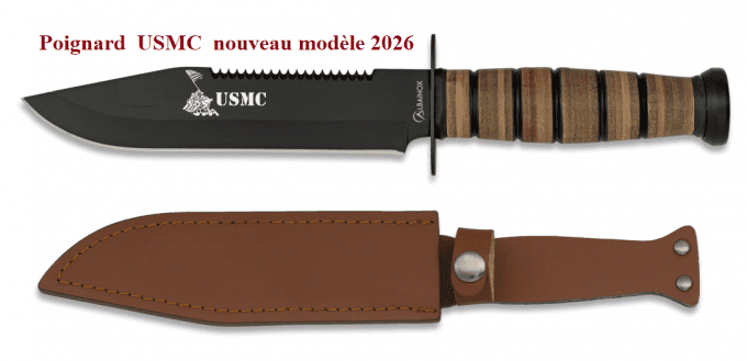 Poignard de combat ou de survie USMC lame de 18 cm avec étui Cuir pour Ceinture