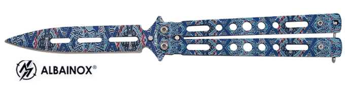 Couteau papillon bleu hippie  lame de 7.30 cm