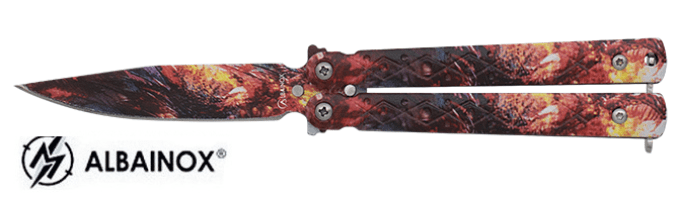 Couteau papillon  orange volcanique  lame de 7.30 cm