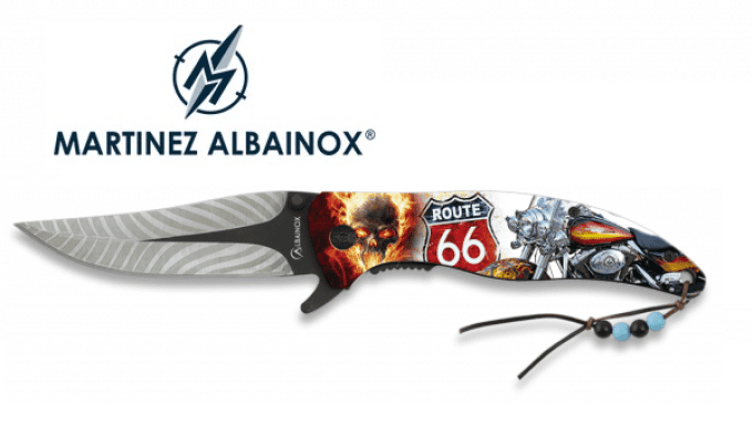 Couteau Pliant ROUTE 66 moto 3D  Lame de 9 cm