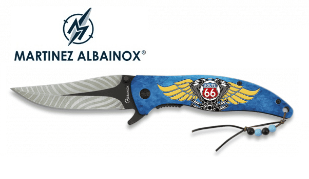 Couteau Pliant ROUTE 66 Bleu 3D  Lame de 9 cm