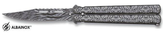 Couteau papillon  gris façon damas  lame de 9.60 cm