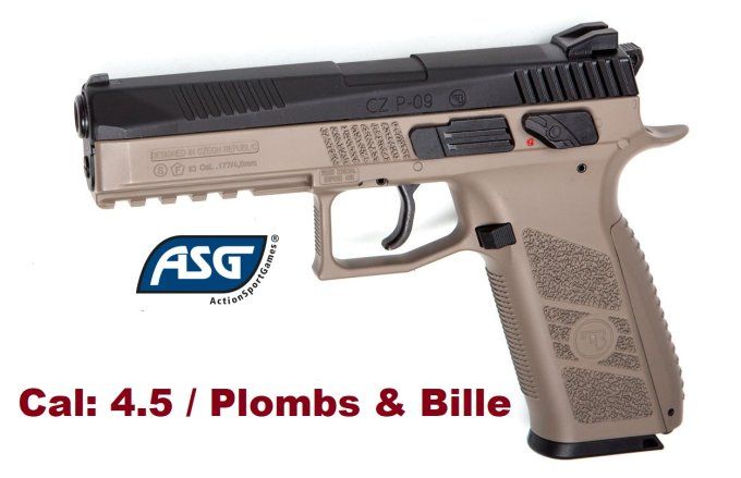 Pistolet CZ P-09 Duty FDE  ASG - Co2  Cal 4.5 Plomb ou Billes