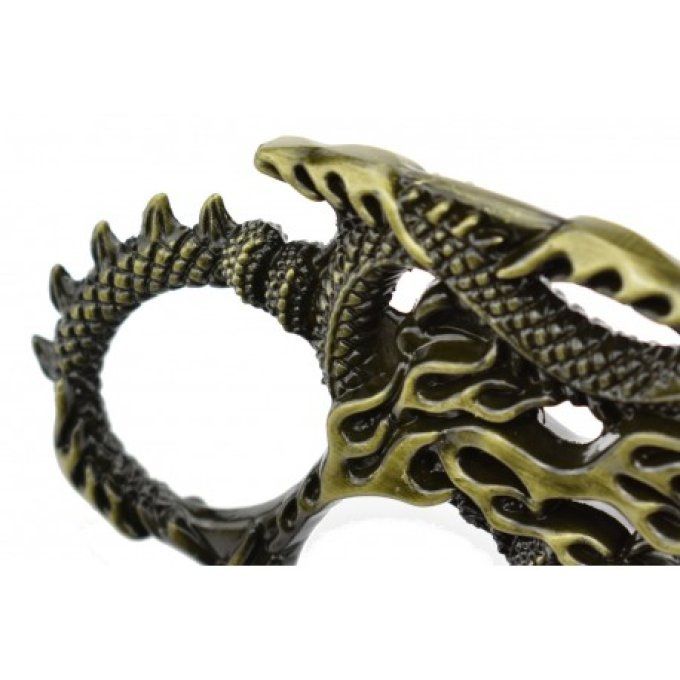Poing Américain Serpent Dragon vert bronze