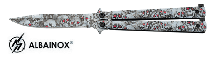 Couteau papillon  skull yeux rouge  lame de  10.00 cm