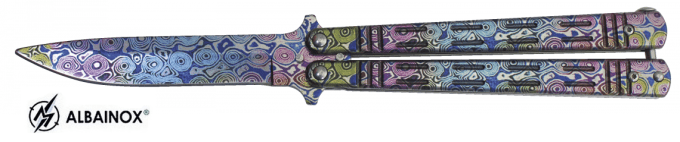 Couteau  papillon  violet bleu hippie  lame de  10.00 cm