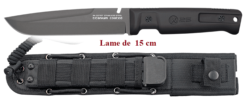 Couteau Tactique Noir  K25 lame de 15.00