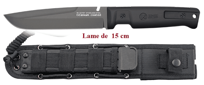 Couteau Tactique Noir  K25 lame de 15.00