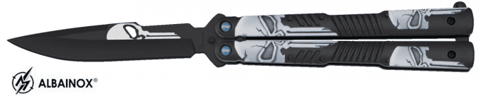 Couteau  papillon punisher noir et blanc  lame de  10.40 cm