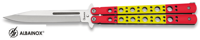 Couteau  papillon  rouge et jaune  lame de  11.20 cm