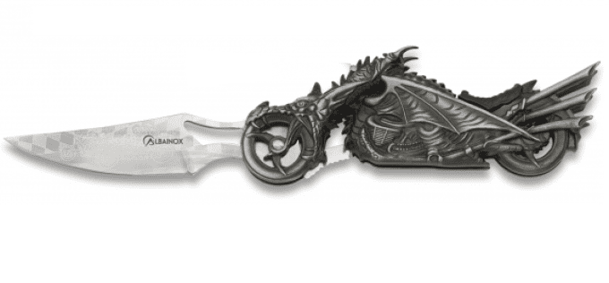 Couteau Pliant Moto dragon  lame de 8.5 cm avec lampe