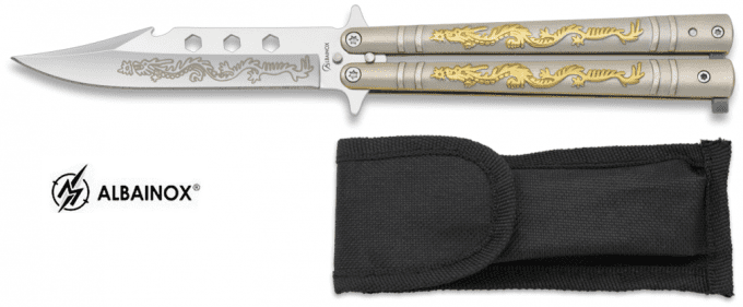 Couteau  papillon  dragon jaune  lame de  10.50 cm