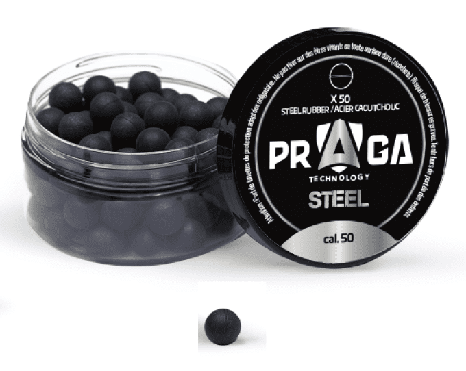 Boites de 50 Billes caoutchouc Noyau en acier Noire  Cal. 50