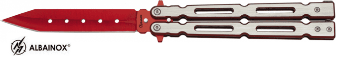 Couteau  papillon  rouge et acier  lame de  11.50 cm