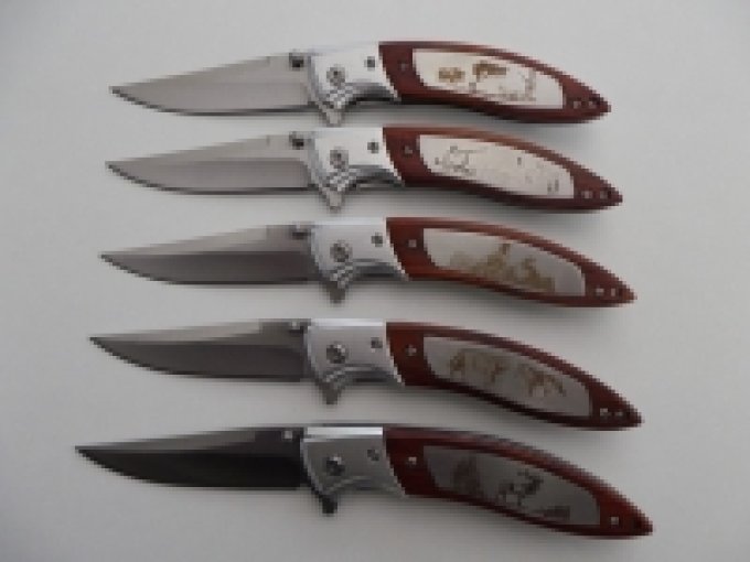 Couteau Pliant Chasse - Motif : Décor chasseur et oiseaux