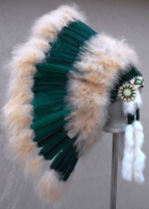 Coiffe indienne Navajo de 36 pouces Made in USA ( Mod.MEADOW Bleu Vert )