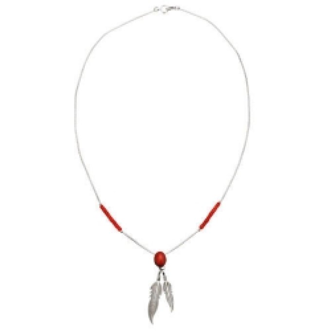 Collier Plumes Cabochon Corail