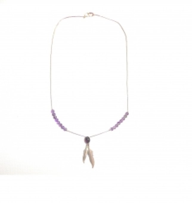 Collier Plumes Cabochon Améthyste