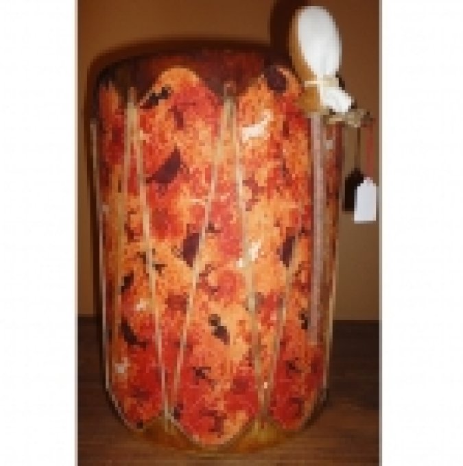 Drum amérindien en Rawhide ( Décor géométrique fond orange)