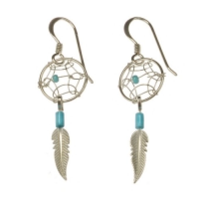 Boucle d’Oreilles Dreamcatcher, Plume, Turquoise