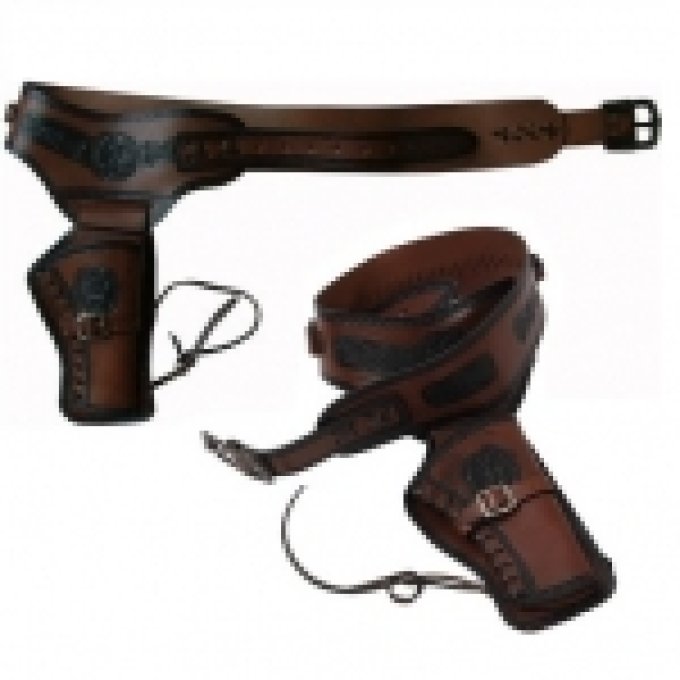Ceinturon holster marron pour 1 revolver western