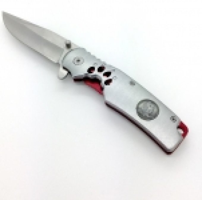 Couteau Pliant Argenté et rouge Patte de Loup Lame de 8.8 cm