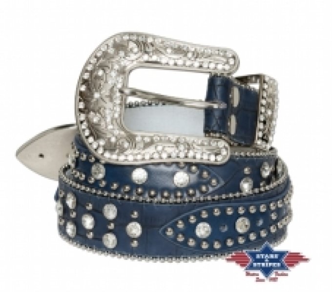 Ceinture Cuir stone 4 Bleu - Taille : S