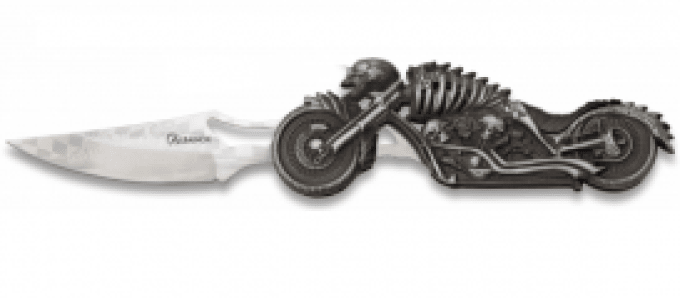 Couteau Pliant Moto squelette  lame de 8.5 cm avec lampe