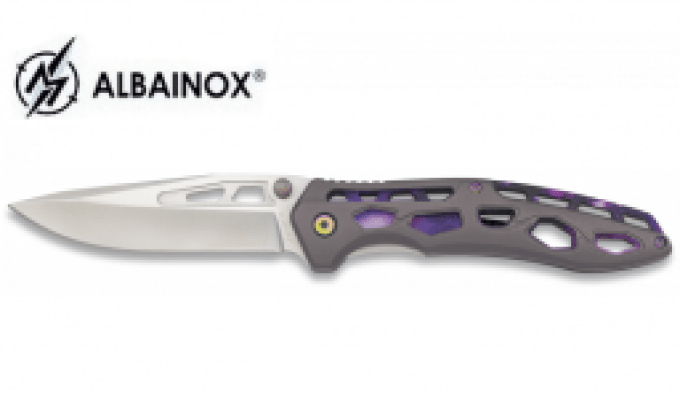 Couteau Pliant design taupe et violet Lame de 9.2 cm